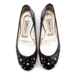 Jimmy Choo Black Patent Star-Embellished Flats